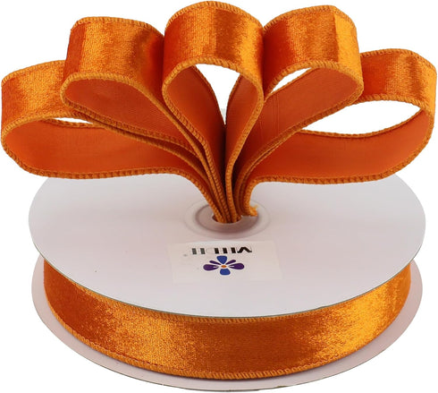 MEEDEE Orange Velvet Ribbon 1 Inch Velvet Wired Ribbon 25 Yards Crushed Velvet Ribbon Velvet Christmas Ribbon Burnt Orange Velvet Ribbon for Chris...