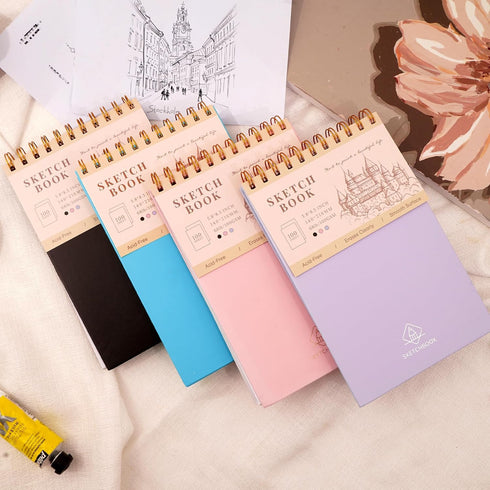 Sketchbook for Drawing Top Spiral Bound Sketch Pad for Kids 5.5" x 8.5" Hardcover Sketch Book(68lb/100gsm) Small Artist Drawing Blank Paper Notebo...