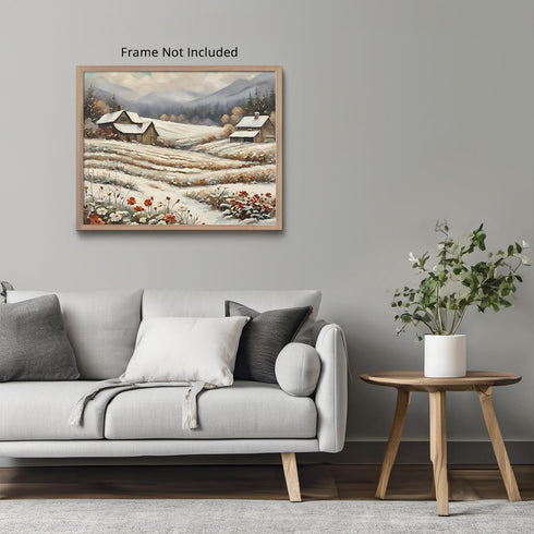 Posterizer 1 pcs-old farm house in snowy winter nature-in oil painting style-15-Landscape & Nature Art-Floral & Botanical Art- Dining Room Decor- ...