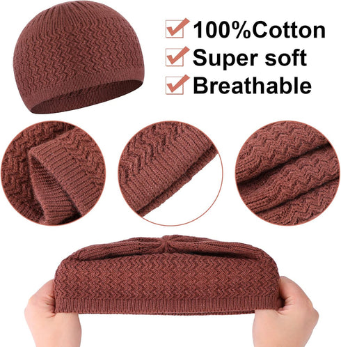 6 Pcs Kufi Hats for Men Knit Kufi Cap Breathable Cotton Stretchy Skull Cap Helmet Beanie Hat for Men Women Muslim in Cool Designs...