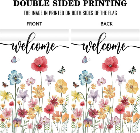 Avezano Welcome Wildflower Garden Flag Spring and Summer Floral Yard Flag for Outside Farmhouse Garden Decor Seasonal Welcome Sign Porch Decoratio...
