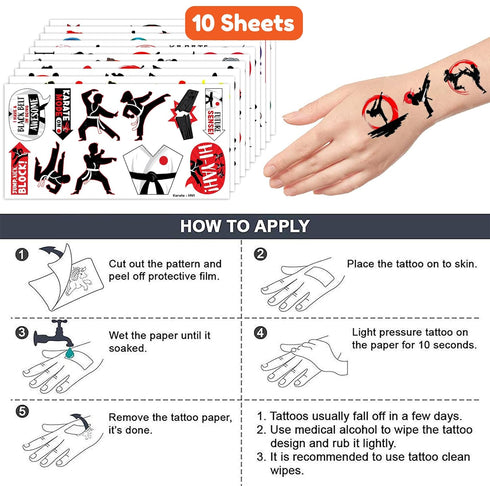 100PCS Karate Ninja Temporary Tattoos Stickers Martial Arts Birthday Party Favors Decorations Supplies Cool Taekwondo Japan Sports Tattoo Sticker ...