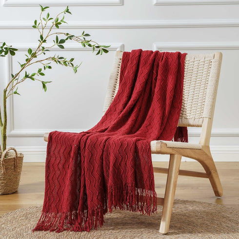 BATTILO HOME Christmas Red Throw Blanket for Couch, Textured Soft Burgundy Throw Blankets, Decorative Knitted Red Blanket for Sofa Bed Living Room...