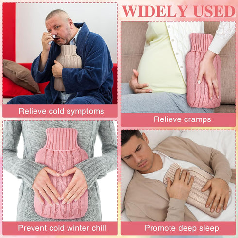 2 Pieces Hot Water Bottle Cover Soft Cover Only Knitted Hot Water Bottle Sweater for Hot Compress and Cold Therapy, Ideal for Menstrual Cramps, Ne...