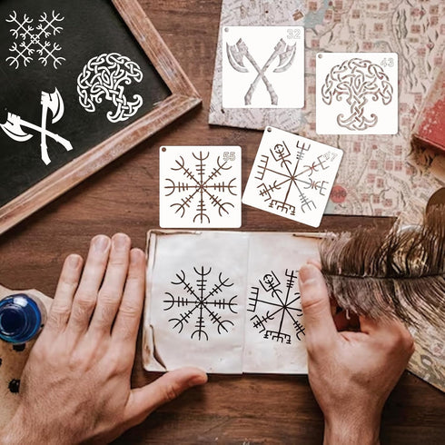 60pcs Runes Stencils for Painting on Wood Burning Patterns Tree of Life Stencils Nature Stencil Tree Paint Template on Art Craft Canvas Wall Fabri...