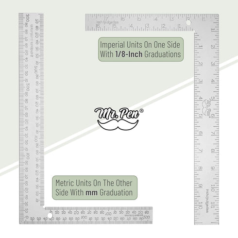 Mr. Pen- Framing Square, 8 inch x 12 inch, Silver, Carpenter Square, Carpenters Square, Right Angle Ruler, Framing Tools, L Shape Ruler, Metal Squ...