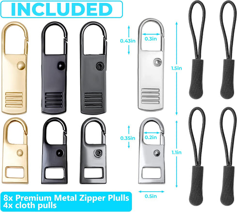 Zipper Pull Replacement I 12 PACK Detachable Zipper Pulls I Zipper Replacement Slider I Zipper Repair Kit I Replacement Zipper Pull I Zipper Repla...