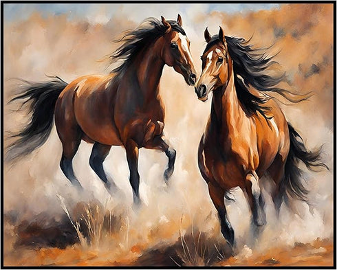 Posterizer 1 pcs- Two brown horses running print-Art for Animal Lovers- Gift for Men Women Entrepreneur Teens-decor for Bedroom, Office, Living Ro...