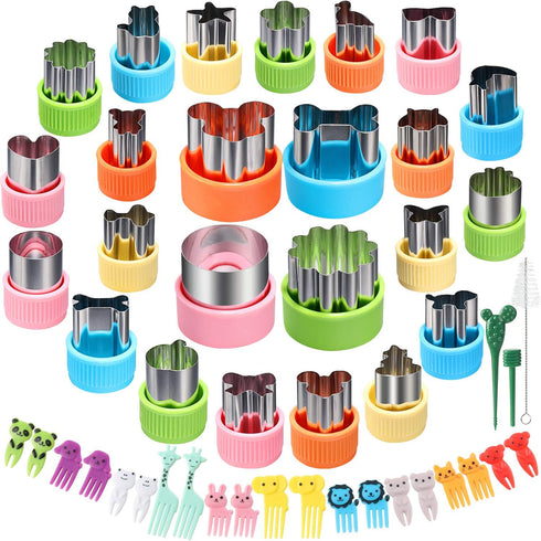 24 pcs Vegetable Cutter Shapes Sets Cookie Cutters Fruit Stamps Mold with 20 pcs Food Picks and Forks for Kids...