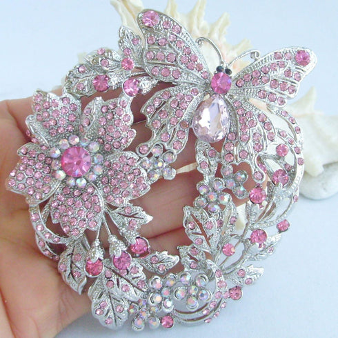 Art Style 3.54" Butterfly Flower Brooch Pin Pendant Rhinestone Crystal Animal brooches Large Brooch for Women BZ4489...