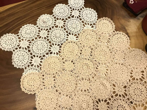 Beige Handmade Crochet Cotton Table Cloth Lace Doilies Square Lace Tablecloths 24 Inches....