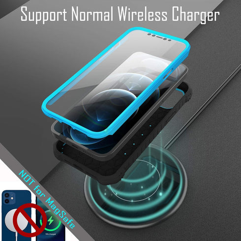ExoGuard for iPhone 12 Case, Compatible with iPhone 12 Pro Case, Rubber Shockproof Full-Body Cover Case Built in Screen Protector with Kickstand f...