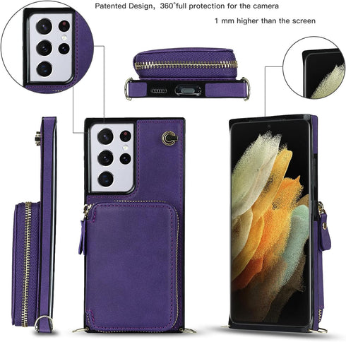 Asuwish Phone Case for Samsung Galaxy S21 Ultra 5G Wallet Cover with Tempered Glass Screen Protector and Zipper Card Holder Slot Stand Leather Mob...