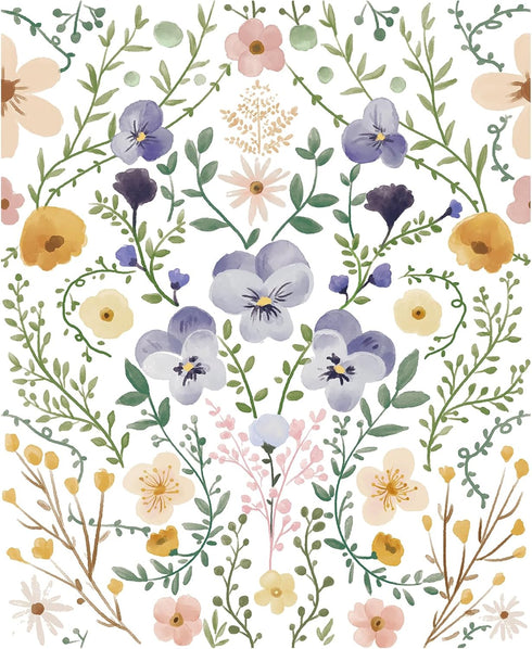HAOKHOME 93399-1 Floral wallpaper Peel & Stick Purple/Green/White Nursery Wall Paper Boho Stick on Contact Paper 17.7in x 9.8ft...