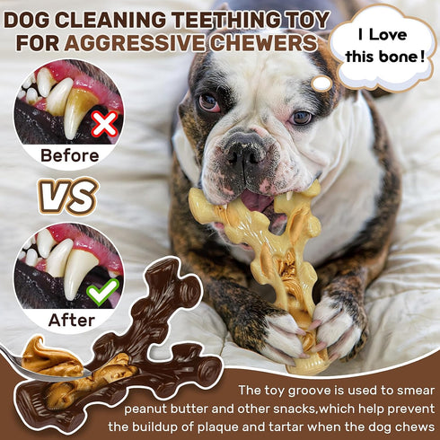 2 Pack Dog Chew Toys for Aggressive Chewers,Boredom and Stimulating Best Dog Toys for Medium/Large Breed,Tough Almost Indestructible Dog Bones for...