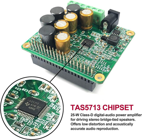 RPI HiFi AMP HAT TAS5713 Amplifier Audio Module 25W Class-D Power Sound Card Expansion Board for Raspberry Pi 5 4 3 B+ Pi Zero Nichicon Capacitor...