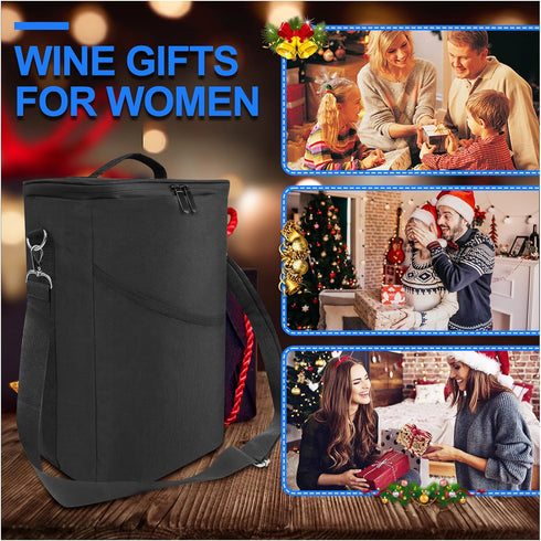 4 Bottle Wine Cooler Bag, Leakproof Insulated Padded Wine Gift Tote Carrier with Handle and Adjustable Shoulder Strap, for Travel, Wine Tasting, P...