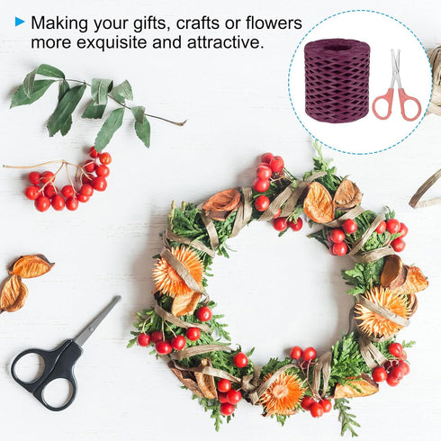 PATIKIL Raffia Paper Craft Ribbon Assortment Kit, Natural Raffia String with Scissor for Gifts, Flower Bouquets, Decoration, Burgundy, 218 Yards...