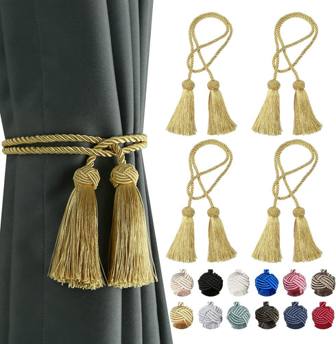 BEL AVENIR 4 Pack Curtain Handmade Tiebacks Decorative Curtain Holdbacks with Tassel (Gold, 4 Pack)...