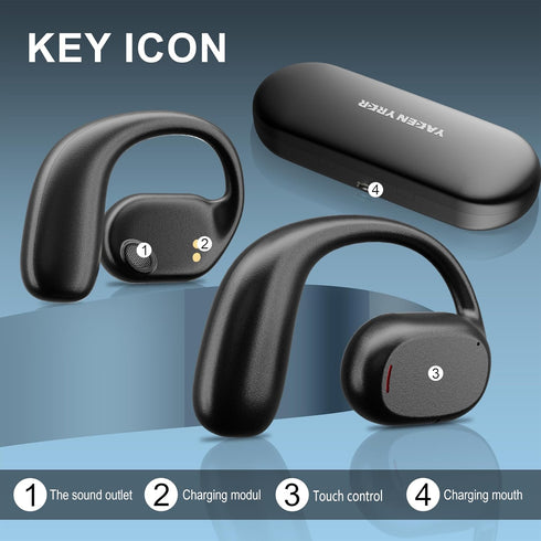 Open Ear Headphones,Bone Conduction Headphones Bluetooth V5.3,Wireless Waterproof Headset with Fingerprint Touch for Fitness Cycling Running Worko...