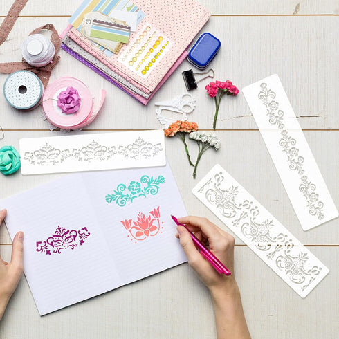 Zonon 8 Pcs Talavera Stencils for Painting Reusable Floral Border Stencils for Wall Edge Template Cake Decorating Drawing for Wood Furniture Wall ...