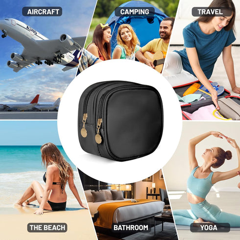 Small Makeup Pouch, Double Zipper Cosmetic Bag, Travel Makeup Bag, Cute Makeup Bag for Purse, Mini Toiletry Bag (Black)...