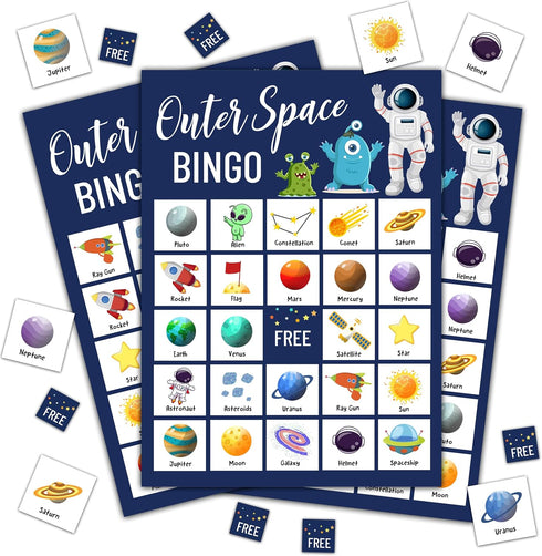 Space Bingo Game, Outer Space Party Games Bingo Cards for Adults, Space Birthday Bingo, Space Party Favors Supplies Decorations, 24 Players Bingo ...