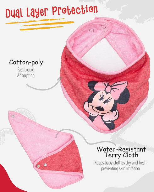 Disney Baby Girls' Bandana Bibs 3 Pack Set for Feeding, Teething, and Drooling, Red/Grey/Pink...