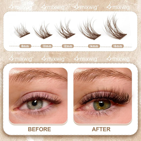Brown Lash Clusters Natural Lash Extension Brown Wispy Eyelash Extension 8-16mm CC Curl Brown Individual Lashes Clusters Eyelashes Extensions...