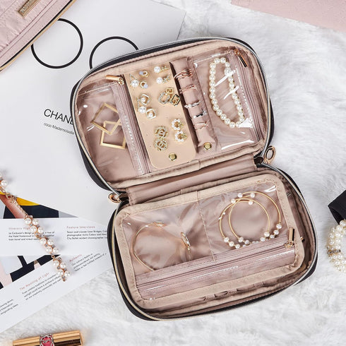 NISHEL Travel Jewelry Case, Travel Organizer for Necklaces, Earrings, Rings, Bracelets, Watch, Black...