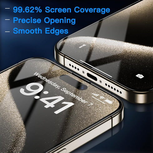 Uyiton Anti-Blue Light for iPhone 15 Pro Screen Protector - Unbreak-Glass Easy Fit Full Coverage Case Friendly Scratch Resistance 9H Tempered Glas...
