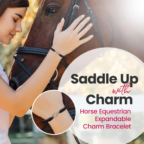 Girls Horse Bit Charm Bracelet, Horse Lovers Equestrian Jewelry - Adjustable Friendship Braided String Stirrup Bracelet for Women, Teens and Girls...