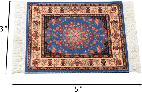 Set of 4 Rug Table Coasters – Oriental Design Fabric Carpet Drink Mats Absorbent Kitchen and Dining Accessories, Spill & Drip Protection, Rectangu...