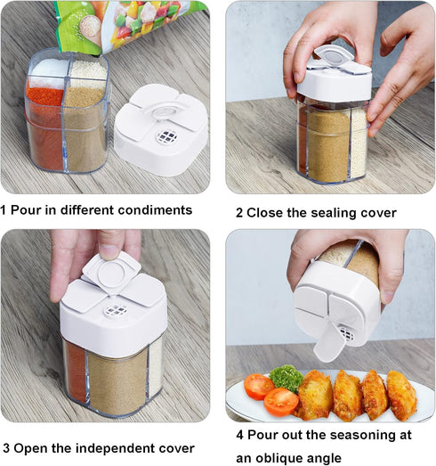 4 Pack 4 in 1 Salt and Pepper Shaker Travel Spice Container Camping Seasoning Shaker RV Condiment Jars with Lid Camping Spice Kit for Home Restaur...