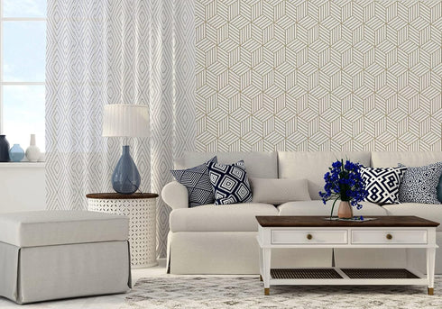 Gold and Beige Geometry Stripped Hexagon Adhesive Decorative Contact Paper Removable Shelf Drawer Liner Sticker Vinyl Film Wall Arts and Crafts De...