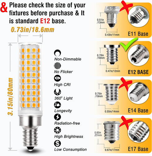 ALIDE E12 100 Watt Equivalent LED Candelabra Bulbs C7,Non-dimmable,2700K Warm White,1200LM T6 E12 10W LED Ceil Fan Light Bulbs for Chandelier Pend...