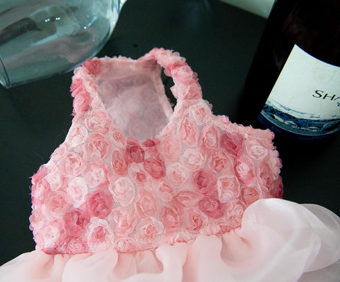 Dog Dresses for Small Dogs Girl Rose Flower Dog Tutu Pink Fairy Pleated Tulle Skirt for Puppy Birthday Party Dress Pet Fashion Outfits (M(Back 9.0...