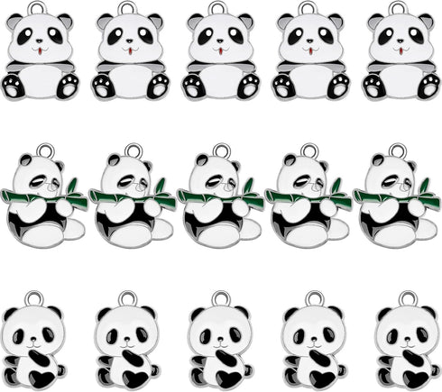 Hicarer 15 Pieces Panda Charm Metal Animal Pendant Panda Decorative Charm 30 x 20 mm Alloy Enamel Black and White Cute Beads for Jewelry Making, 3...