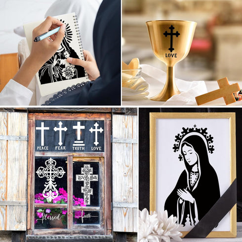 Chapel Stencils for Painting Reusable - 16 Pieces Captivating Virgin Cross Crafts for Wall Wood Greeting Card Paper Window DIY Creative Partner...