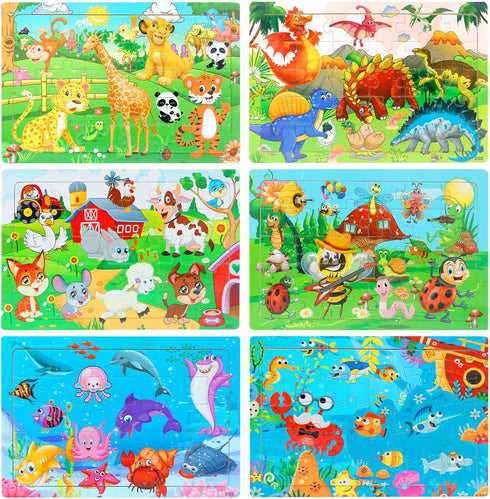 Wooden Jigsaw Puzzles for Kids Ages 3-5 Year Old, 6 Pack 30 Pieces Kids Puzzles Colorful Preschool Educational Learning Toys Present Set for Toddl...