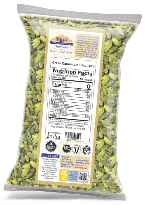 Rani Green Cardamom Pods Spice (Hari Elachi) 1.4oz (40g) ~ All Natural | Vegan | Gluten Friendly | NON-GMO | Kosher | Product of India...