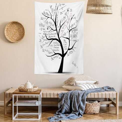 Lunarable Mathematics Room Tapestry King Size, Math Tree Branches Complex Formulas Solution Knowledge Print, Wall Hanging Bedspread Bed Cover Wall...