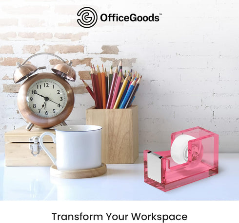 OfficeGoods Modern Acrylic Tape Dispenser - Non-Slip Rubber Holder Bottom- Appealing Design, Perfect for Home, School or Office Desk - Holds Small...