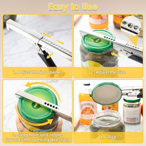 Dreyoo 2 Pack Adjustable Jar Can Opener, Multifunctional Stainless Steel Can Opener with Jar Gripper, Comfortable Grip Jar Lid Opener for Weak Han...