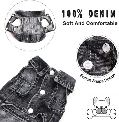 SILD Pet Clothes Dog Jeans Jacket Cool Blue Denim Coat Small Medium Dogs Lapel Vests Classic Hoodies Puppy Blue Vintage Washed Clothes (XS, Black)...