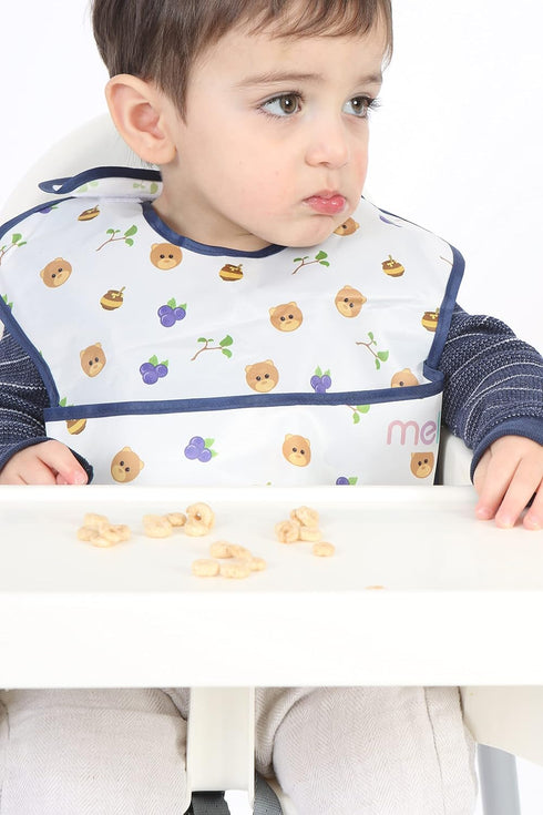 melii Baby & Toddler Fold Up Bib with Integrated Travel Pouch and Large Scoop, 2 Pack, BPA Free (Bear)...