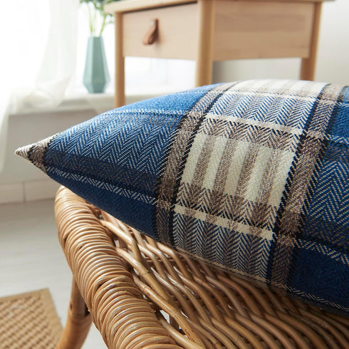 Jiuhong Cotton Linen Throw Pillow Covers Farmhouse Decor Checkers Plaids Square Cushion Case Home Decorative for Sofa Bedroom Car, 2 Pack (Navy, 1...