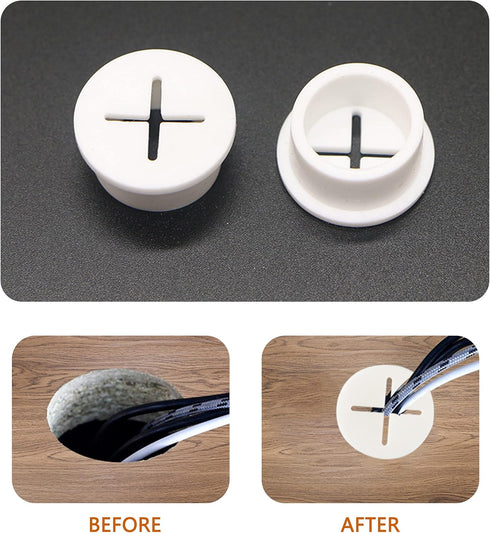 ISPINNER 8 Pack 1 Inch Silicone Desk Cord Grommet with Spade Drll Bit, Flexible Wire Cable Hole Cover for Office PC Desk Cord Organizer (White)...