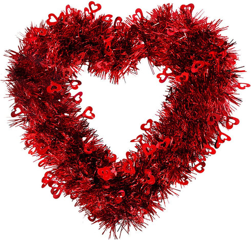 Ochine Tinsel Heart Wreaths Garland Valentines Day Red Heart Shaped Wreaths Decor Valentine Hanging Door Wall Wreath Wedding Wreaths for Valentine...