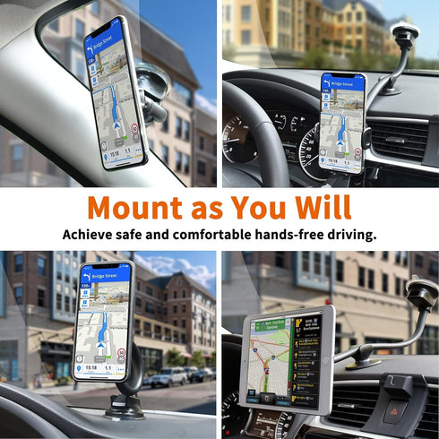 1Zero Magnetic Phone Car Mount 14-Inch Gooseneck Long Arm Extension, Universal Windshield Dashboard Industrial-Strength Suction Cup Car Phone Hold...